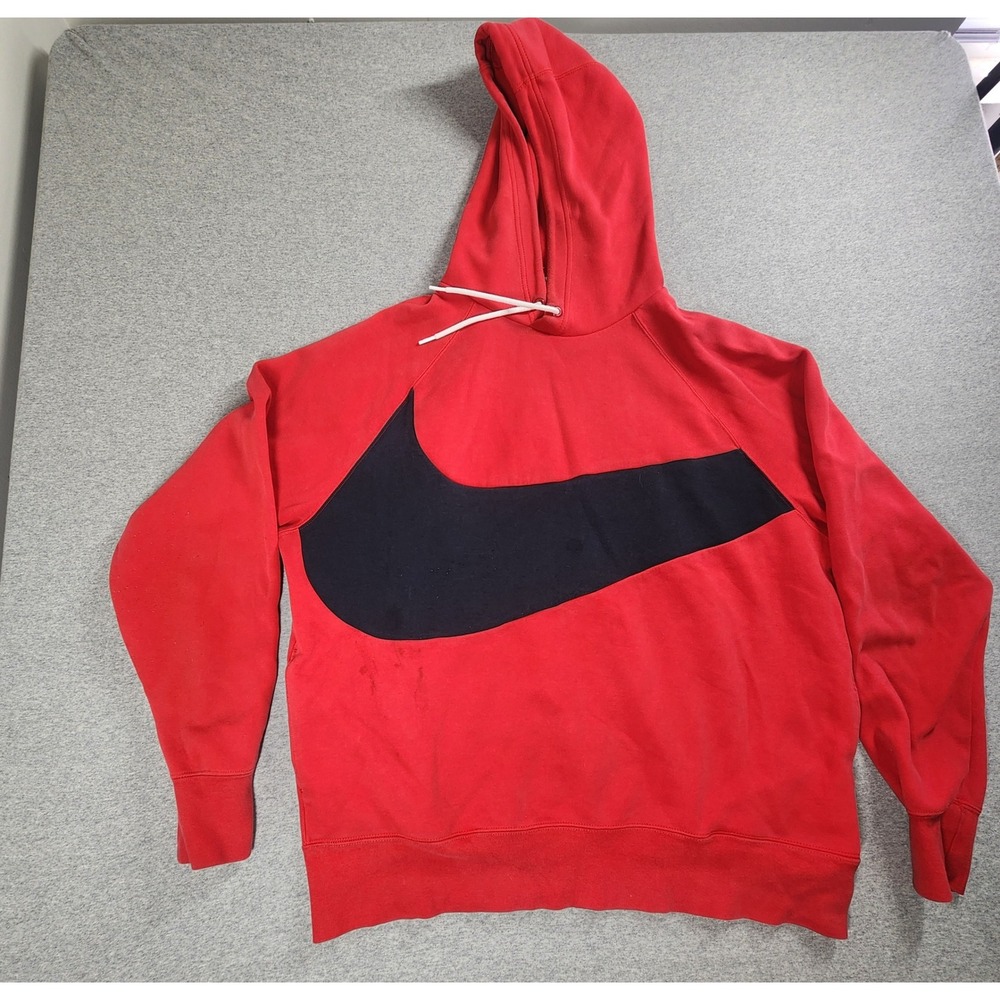 Nike Big Swoosh Hoodie Mens Large Red Fair Wraparound Logo Pullover